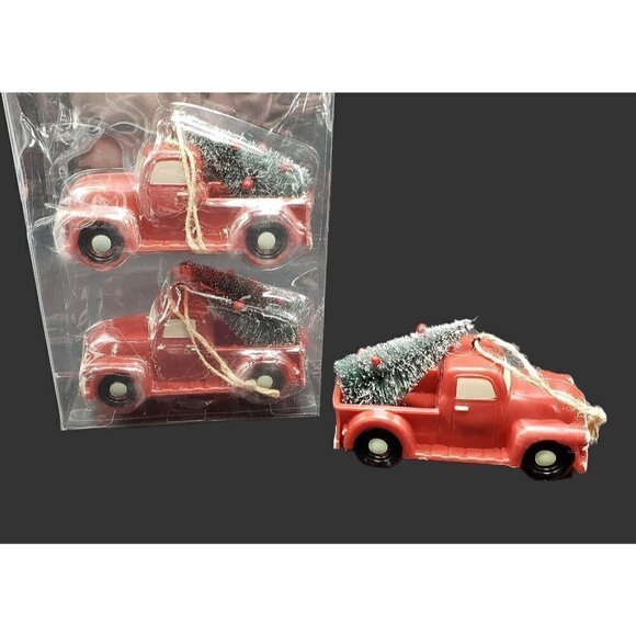 New Set of 3 Ornaments Red Truck - Christmas Tree - Holiday Woodlands - Orig Box - Picture 3 of 9